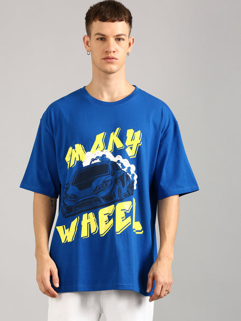 Royal Blue Oversized Glossy Printed T-shirt